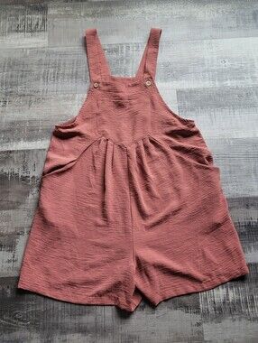 Women's Adjustable Strap Overall Romper Shorts M Sleeveless Dusty Rose Relaxed